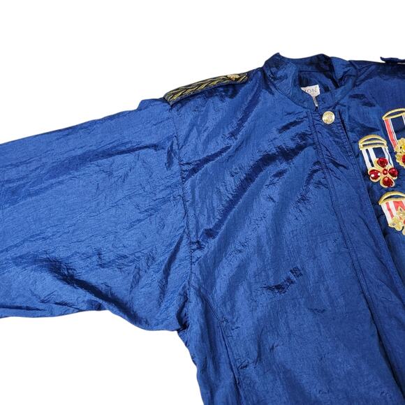 VINTAGE 1980s Lavon military bomber windbreaker jacket blue embellished size M - Picture 6 of 10